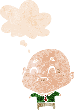 Düşünce baloncuğu ve grunge içinde yaşlı bir adam bir insan tarafından çizilmiş dertli retro dokuma tarzı