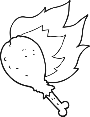 Bir insan tarafından çizilmiş siyah beyaz karikatür tavuk bacağı.