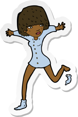 Bir insan tarafından çizilmiş çorabı tekmeleyen bir karikatür kadının çıkartması.