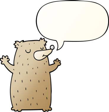 Bir insan tarafından çizilmiş yumuşak eğimli konuşma baloncuklu çizgi film ayısı.