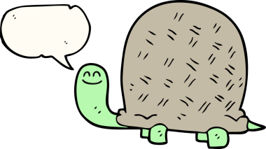 Bir insan tarafından çizilmiş serbest konuşma balonu karikatür kaplumbağası.