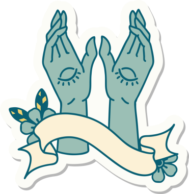 Bir insan tarafından çizilmiş mistik el sancağıyla dövme stili çıkartması