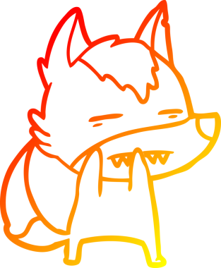 Bir insan tarafından çizilmiş dişleri gösteren çizgi bir kurdun sıcak çizgi çizimi