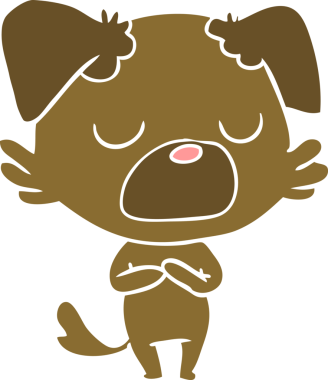 Bir insan tarafından çizilmiş düz renkli çizgi film köpeği.