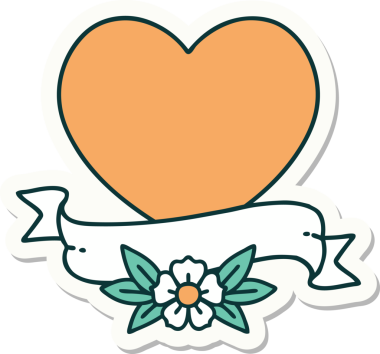 Bir insan tarafından çizilmiş geleneksel bir kalp ve bayrak stili dövme çıkartması.