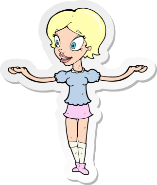 Bir insan tarafından çizilmiş, geniş kollu bir karikatür kadının çıkartması.