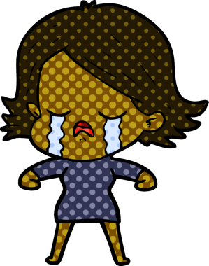 Bir insan tarafından çizilmiş ağlayan çizgi film kızı.