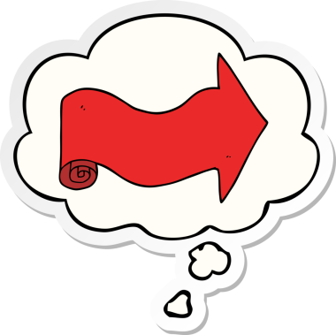 insan tarafından çizilmiş bir çıkartma olarak düşünce baloncuğu ile okları gösteren çizgi film