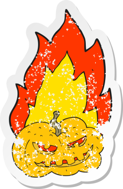 Bir insan tarafından çizilmiş yanan cadılar bayramı balkabağı çizgi filminin gerilimli yapıştırması.