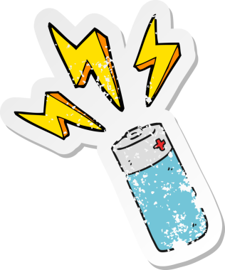 Bir insanın çizdiği karikatür bataryasının gerilimli retro etiketi