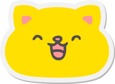 Bir insan tarafından çizilmiş şirin kedi yüzlü çıkartma.