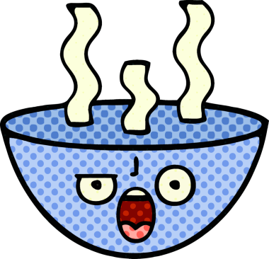 Bir insan tarafından çizilmiş sıcak çorba tabağının çizgi romanı.