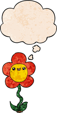 Bir insan tarafından çizilmiş grunge desenli düşünce baloncuğu olan karikatür çiçeği