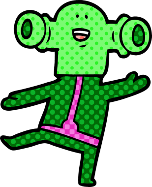 Bir insan tarafından çizilmiş dostane bir uzaylı çizgi filmi.