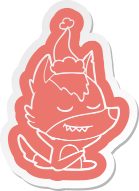 Bir insan tarafından çizilmiş Noel Baba şapkası giymiş bir kurt arkadaş canlısı çizgi film etiketi.