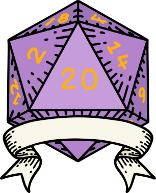 Retro Dövme Biçimi Doğal 20 kritik vuruş D20 zar bir insan tarafından çizildi