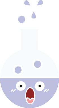 Bir insan tarafından çizilmiş bir test tüpünün düz renk retro karikatürü