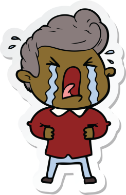 Bir insan tarafından çizilmiş ağlayan bir karikatür çıkartması.