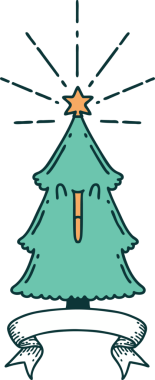 Dövme stili noel ağacıyla bir insan tarafından çizilmiş parşömen.