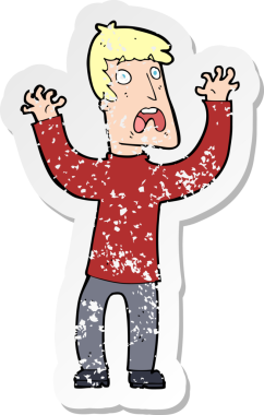 Bir insan tarafından çizilmiş korkmuş bir adamın karikatür yapıştırması.