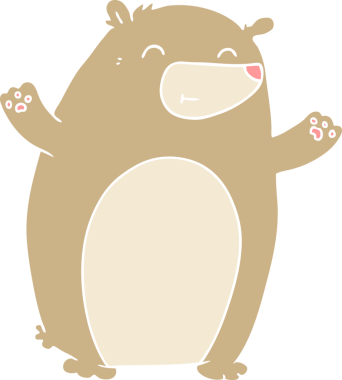 Bir insan tarafından çizilmiş mutlu düz renkli çizgi film ayısı.