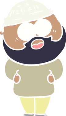 Düz renkli çizgi film. Bir insan tarafından çizilmiş sakallı adamı şaşırttı.