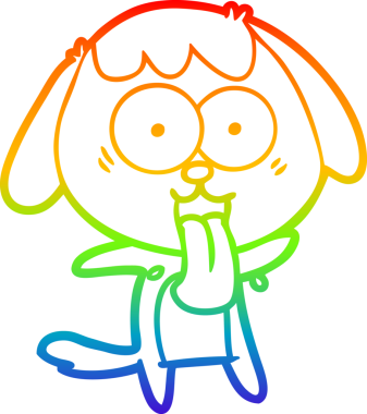 Gökkuşağı gradyan çizimi. Bir insan tarafından çizilmiş şirin bir köpek çizimi.