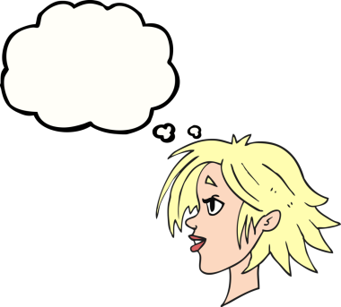 Bir insan tarafından çizilmiş serbest çizilmiş düşünce balonu karikatürü mutlu kadın yüzü