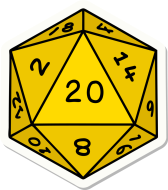 Bir insan tarafından çizilmiş doğal 20 D20 zar etiketi.