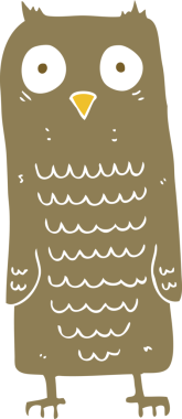 Bir insan tarafından çizilmiş baykuşun düz renk çizimi