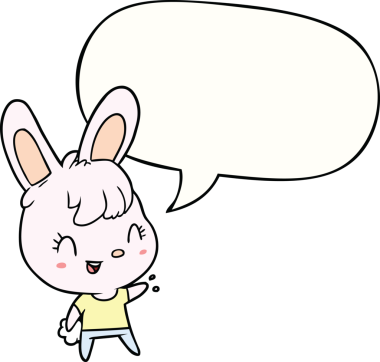 Bir insan tarafından çizilmiş konuşma balonlu şirin çizgi film tavşanı.