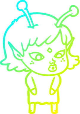 Bir insan tarafından çizilmiş güzel bir uzaylı kız çizimi.