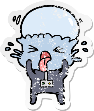 Bir insan tarafından çizilmiş garip bir uzaylı çizgi filminin sıkıntılı çıkartması.