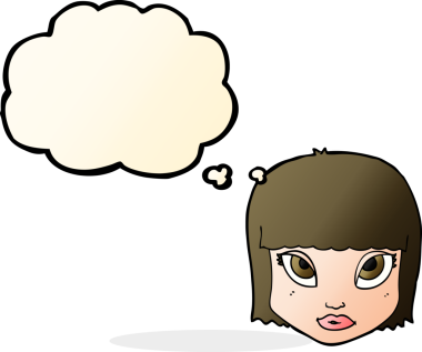 Bir insan tarafından çizilmiş düşünce baloncuklu kadın yüzü.