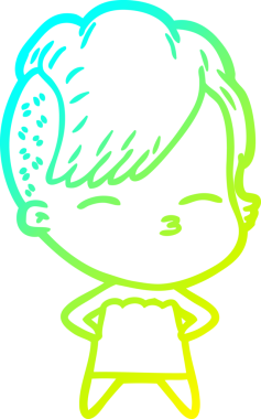 Bir insan tarafından çizilmiş, gözlerini kısarak bakan bir kızın çizdiği soğuk çizgi.