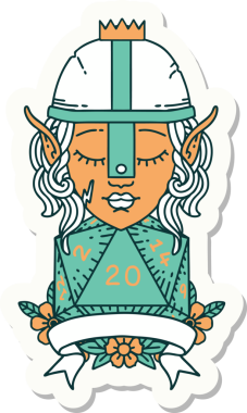 Bir insan tarafından çizilmiş doğal 20 zarlı bir elf savaşçısı çıkartması.