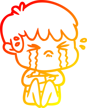 Bir insan tarafından çizilmiş, ağlayan bir çizgi film çocuğu çizimi.