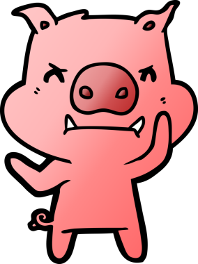 Bir insan tarafından çizilmiş kızgın çizgi film domuzu.