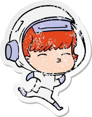 Bir insan tarafından çizilmiş bir çizgi film astronotunun sıkıntılı çıkartması.