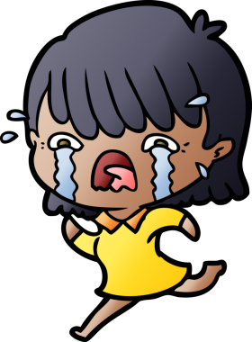 Bir insan tarafından çizilmiş ağlayan çizgi film kızı.