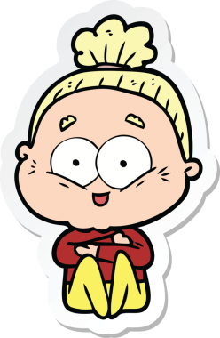 Bir insan tarafından çizilmiş mutlu yaşlı bir kadının çıkartması.