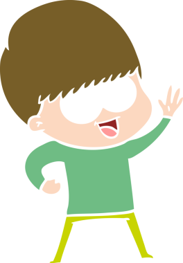 Bir insan tarafından çizilmiş mutlu düz renkli çizgi film çocuğu.