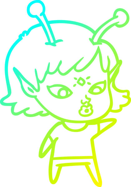 Bir insan tarafından çizilmiş güzel bir uzaylı kız çizimi.