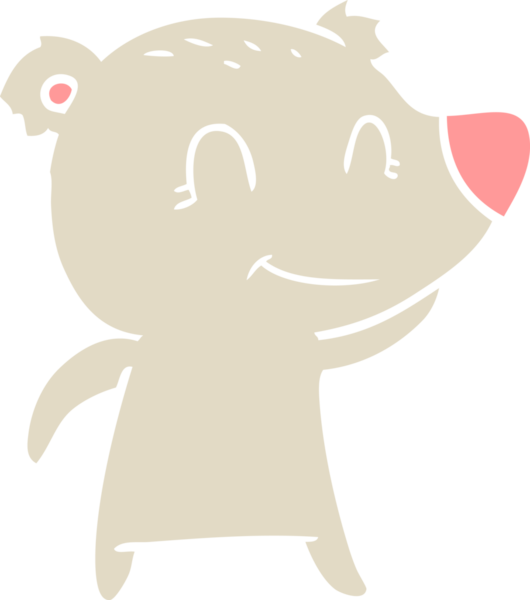 Bir insan tarafından çizilmiş gülümseyen ayı düz renkli çizgi film.