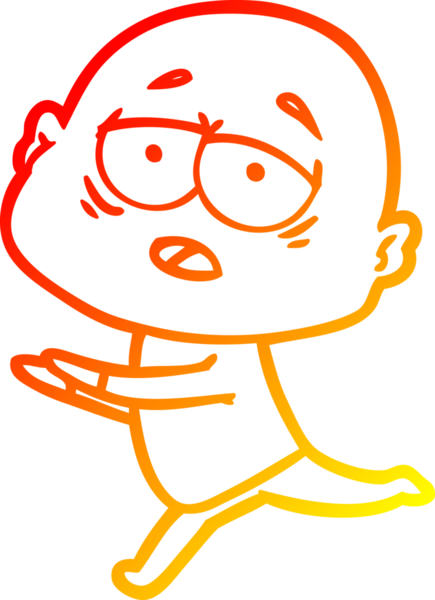 Bir insan tarafından çizilmiş, yorgun, kel bir adamın sıcak çizgi çizimi.