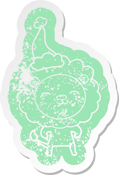 Bir insan tarafından çizilmiş Noel Baba şapkası takan bir aslanın sıkıntılı karikatürü.