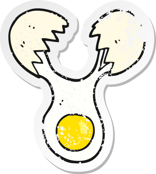 Bir insan tarafından çizilmiş kırık bir yumurtanın retro sıkıntılı çıkartması.