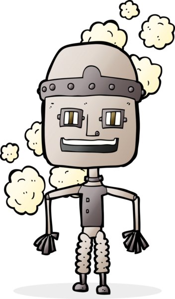 Bir insan tarafından çizilmiş komik, yaşlı bir robot.