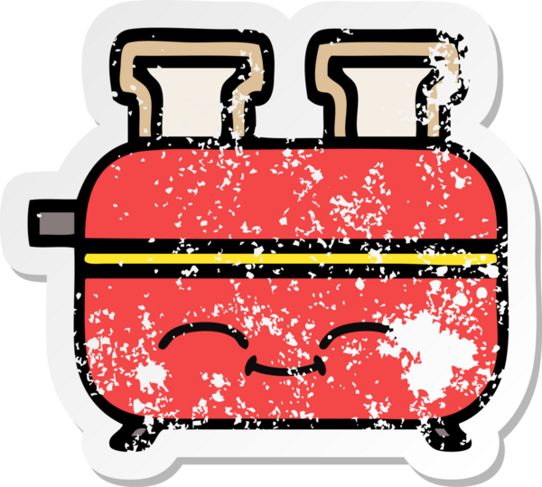 Bir insan tarafından çizilmiş bir ekmek kızartma makinesinin hüzünlü çıkartması.