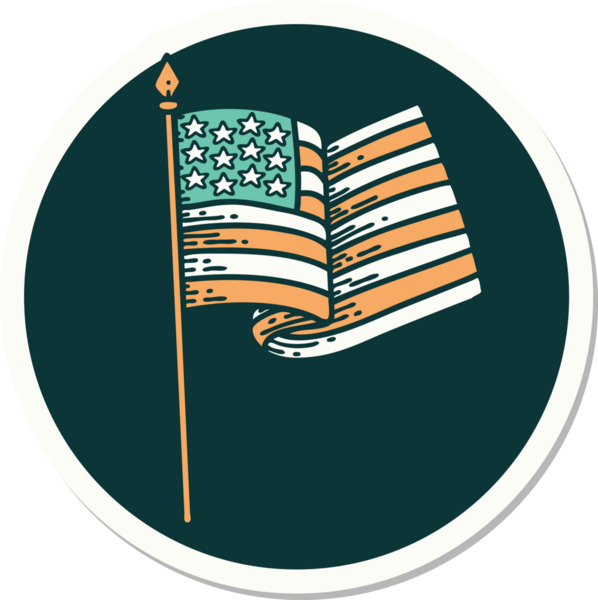 Amerikan bayrağının geleneksel stiliyle bir insan tarafından çizilmiş dövme çıkartması.